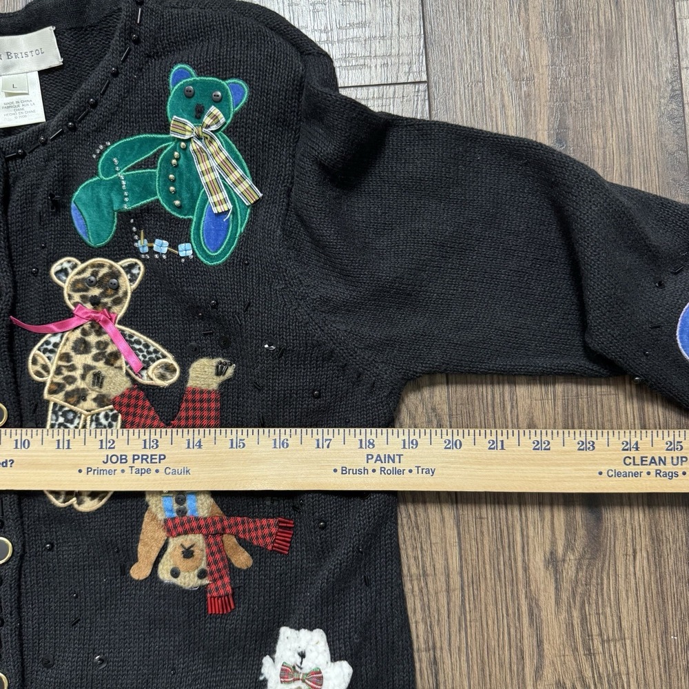 Vintage 2000 Susan Bristol Sweater Women's L Black Remie Embroidered Cardigan - Picture 6 of 11